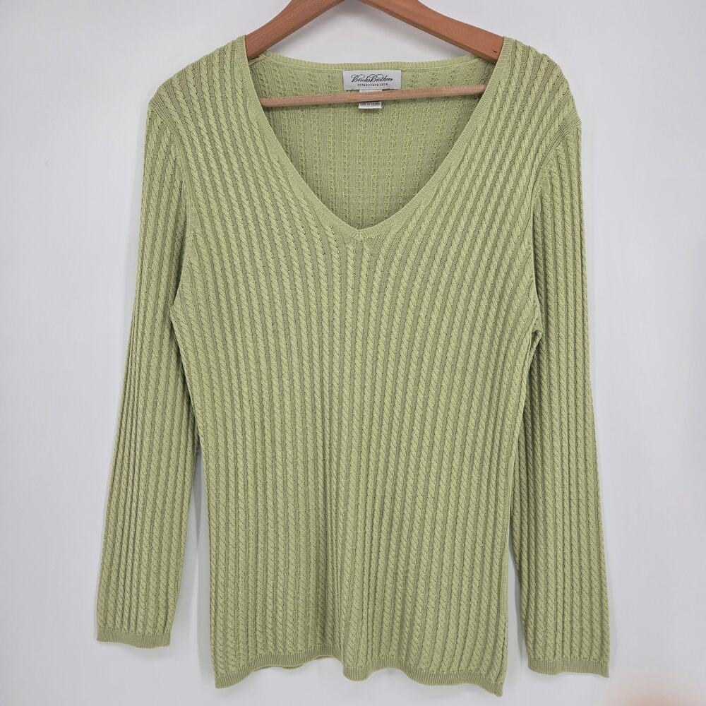 Brooks Brothers 100% Silk Ribbed V‑Neck Sweater – Women’s M Light Green